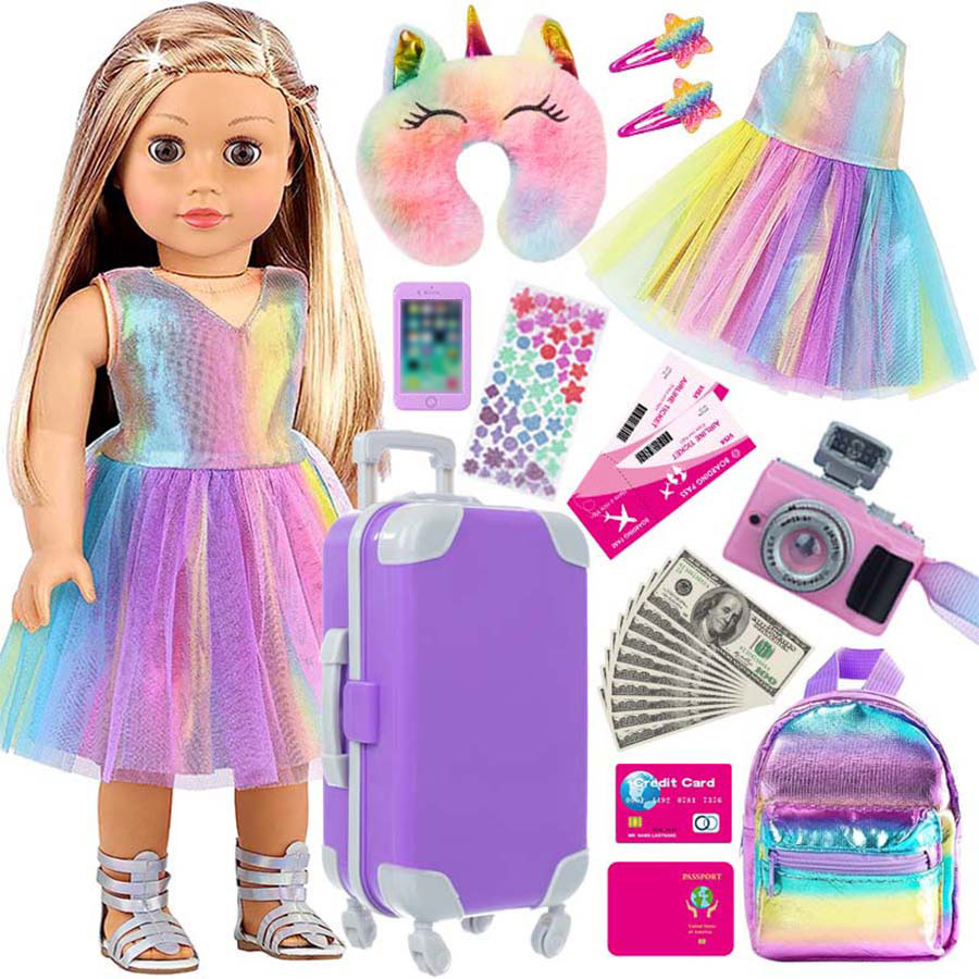 Travel Accessories For Kids - ملابس وإكسسوارات للدمى مقاس 18 بوصة،