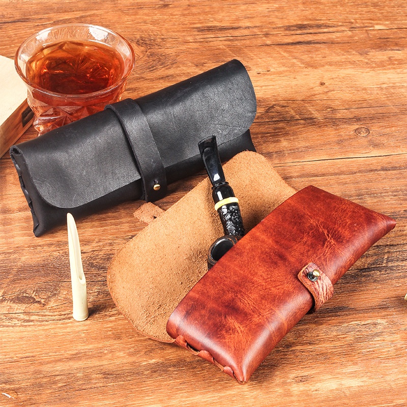Travel Accessories Pouch For Men - حقيبة جلدية عتيقة لتخزين غليون التبغ،