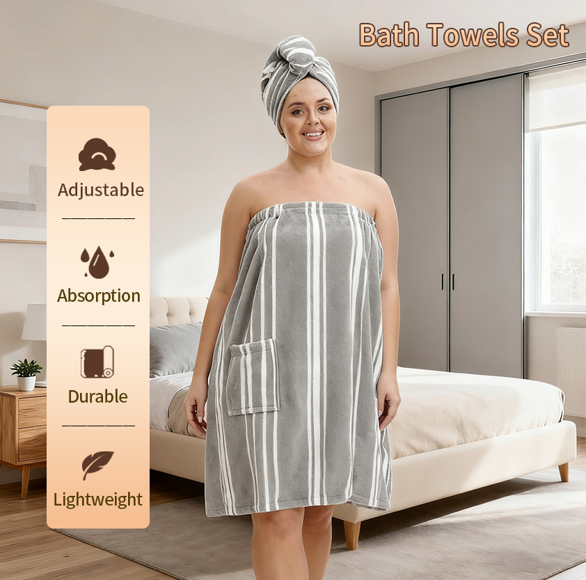 Travel Towel Quick Dry - فستان منشفة حمام مخطط فاخر يمكن